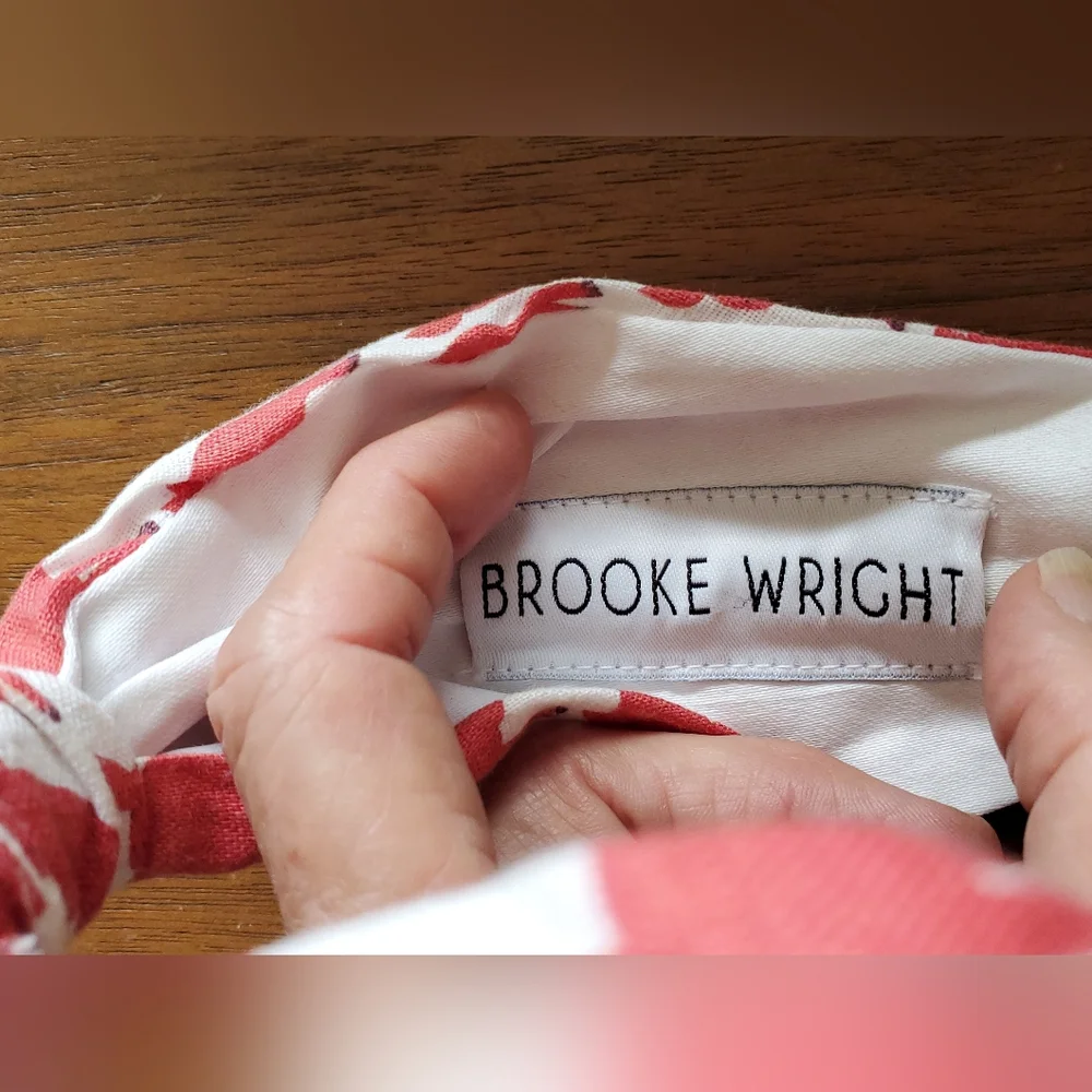 Brooke Wright Red Pigs On White Fabric Knotted Headband Hair Accessory